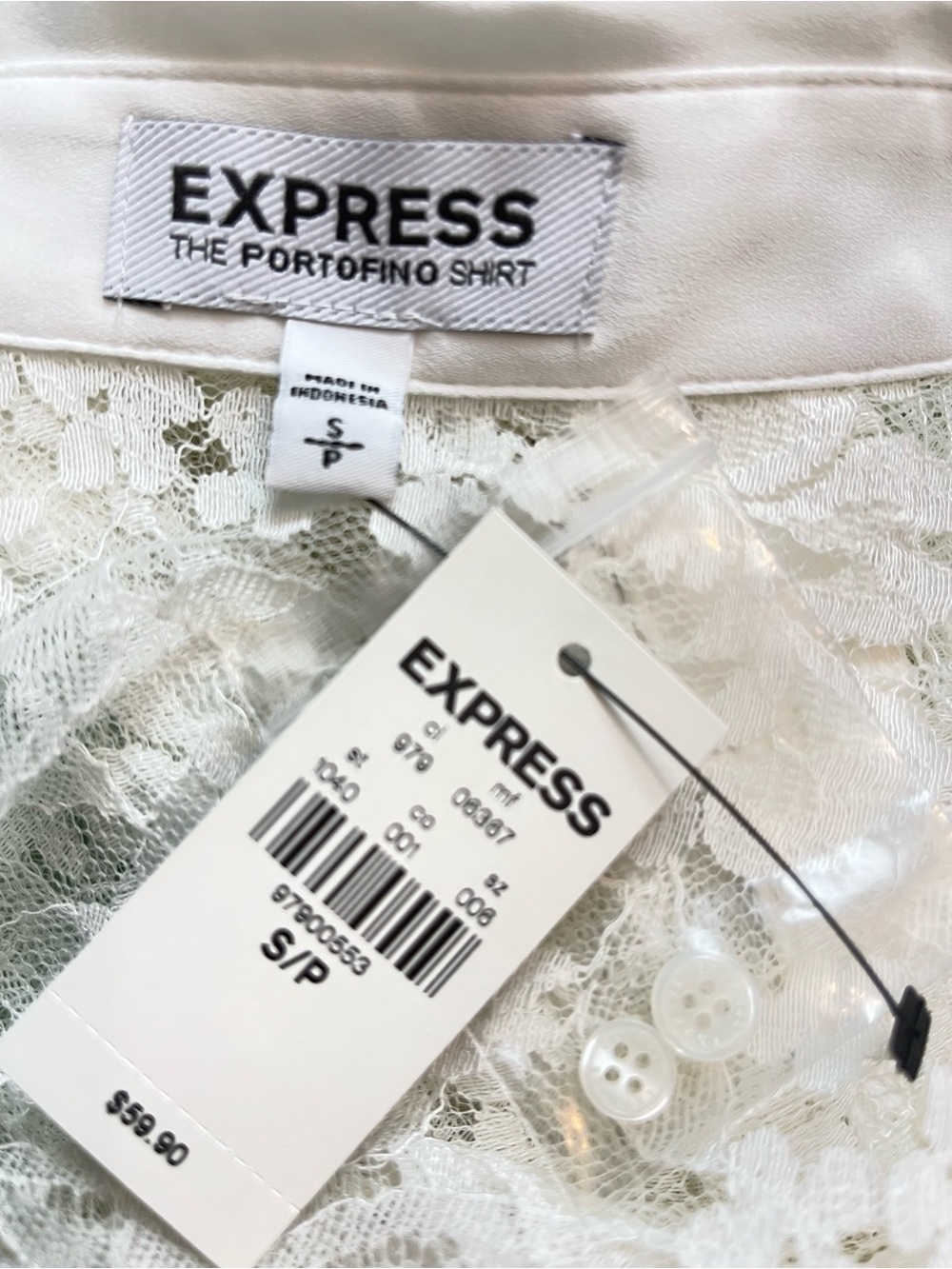 EXPRESS ECRU LACE PORTOFINO ROLL SLEEVE SHIRT - Picture 10 of 11